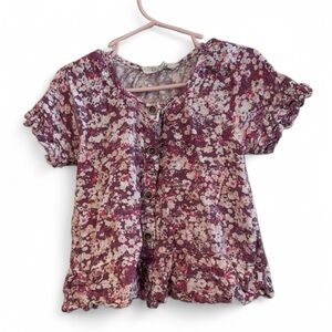 Jessica Simpson Girl's Size 5/6 Pink Floral Flutter Sleeve Button Front Blouse